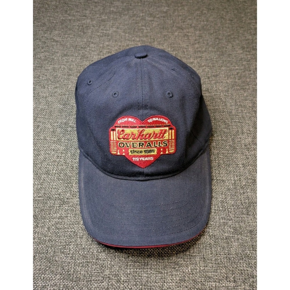 Vintage Carhartt Hat Cap Strap Back Mens Navy Heart Overalls Patch Logo VTG Y2K